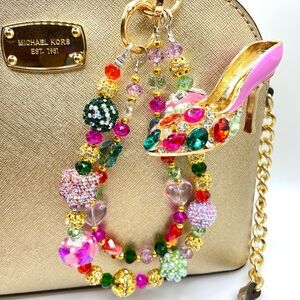 💙🩷Luxury Bag/Phone Chain Charm/Keychain Rhinestone High-Heel Shoe Brooch Crystal
